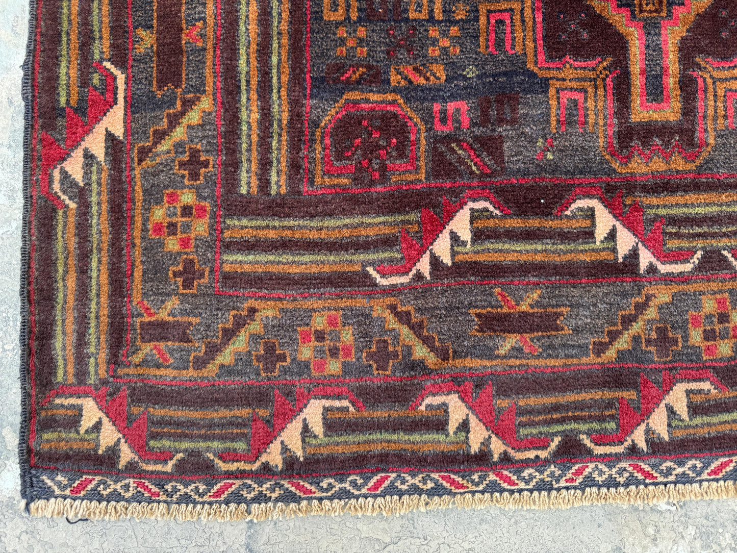 3.8x6.7 Afghan Tribal Woollen Carpet - Handmade Nomadic Rug - Baluchi Vintage Rug for Living room - Bedroom Rug - Dinning Room Rug