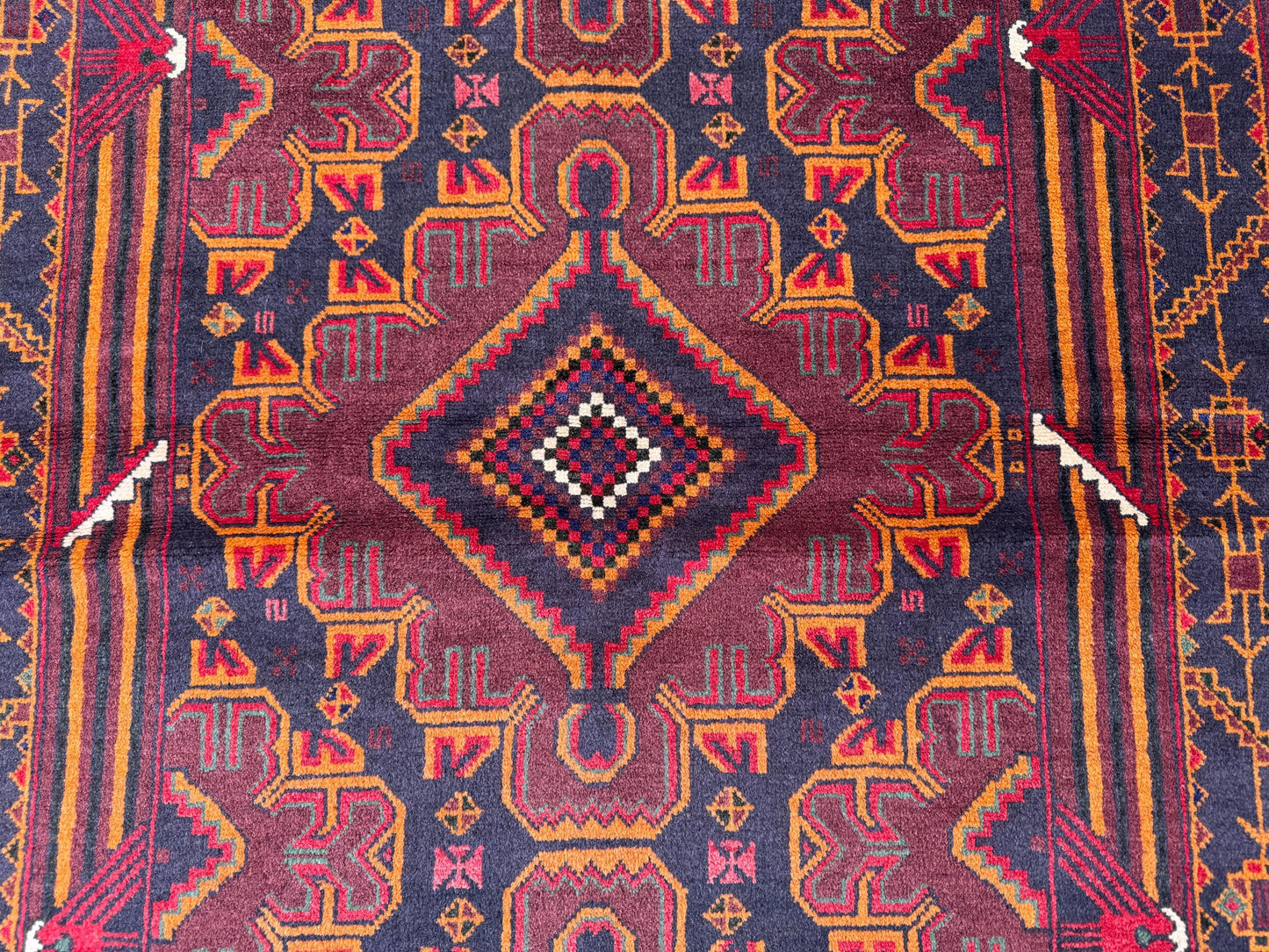 3.8x6.6 Turkmen Beige Tribal Carpet – Handmade Afghan Geometric Design – Oriental Area Carpet for Boho Living Room Decor - Boho Gift Carpet