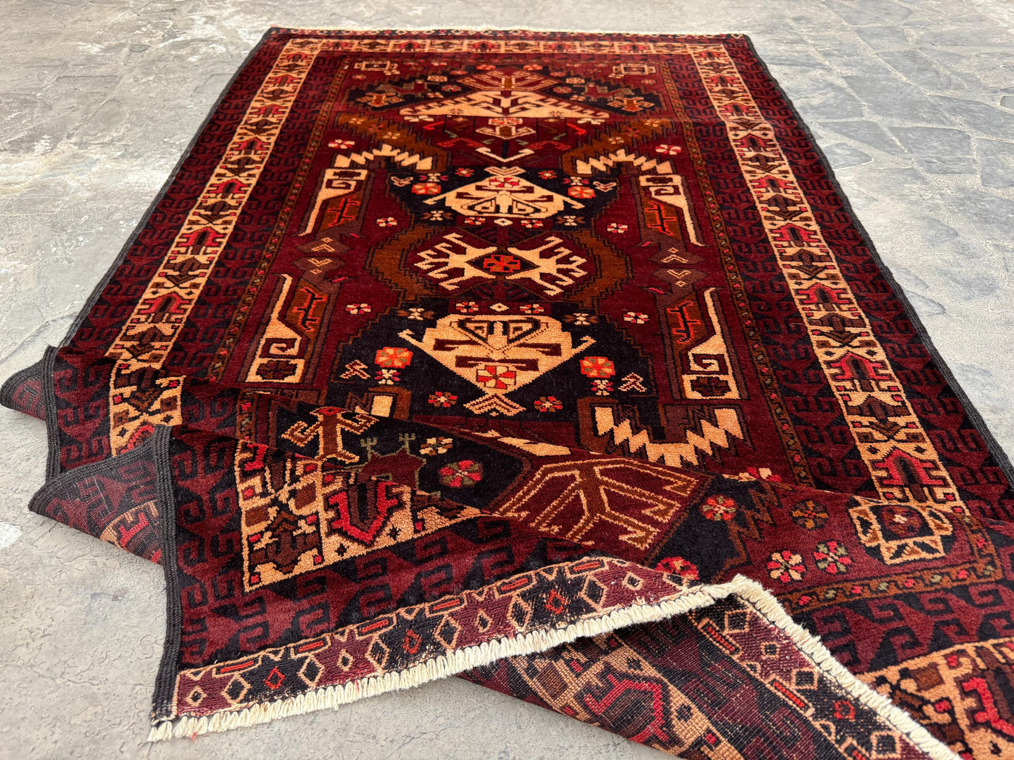 3.9x6.12 Handmade Tribal Area Rug – Geometric Boho Carpet for Living Room &amp; Bedroom – Oriental Floor Decor, Artisan Woven Home Accent