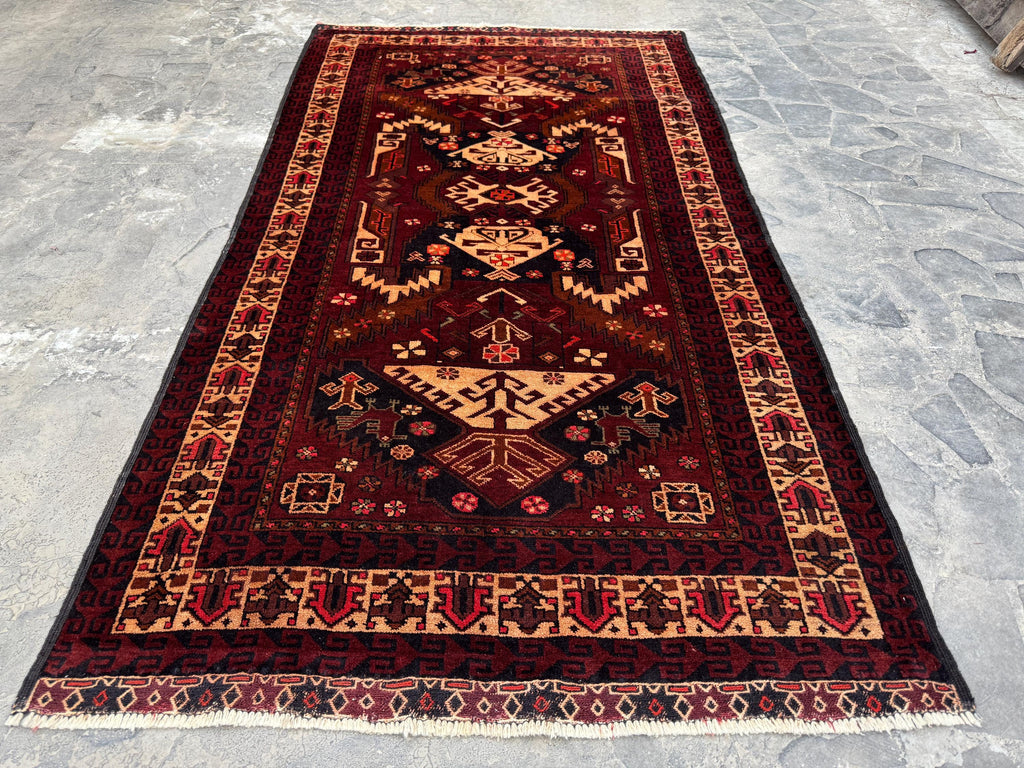 3.9x6.12 Geometric Tribal Rug - Hand-Knotted Afghan Wool Carpet