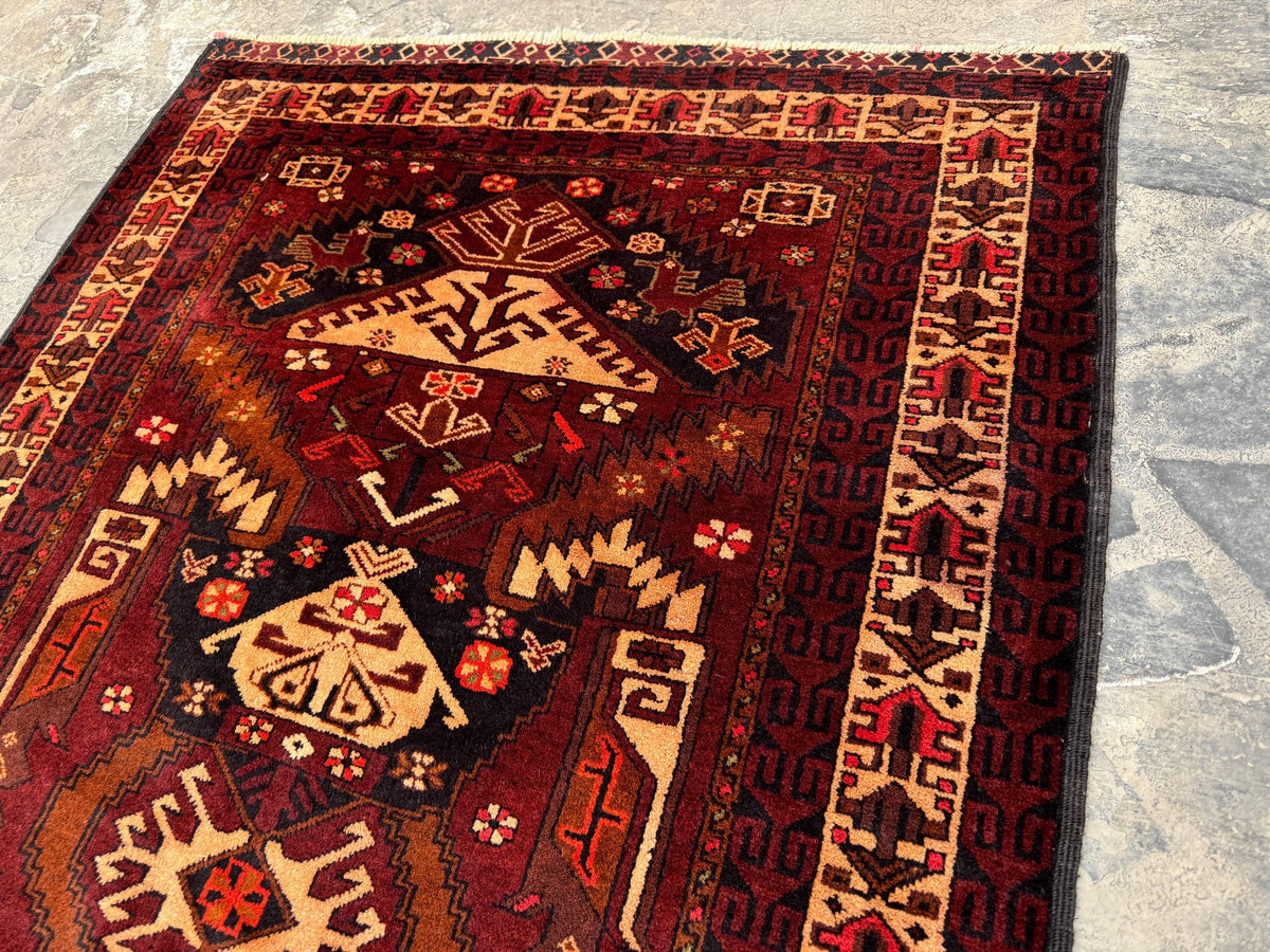 3.9x6.12 Geometric Tribal Rug - Hand-Knotted Afghan Wool Carpet