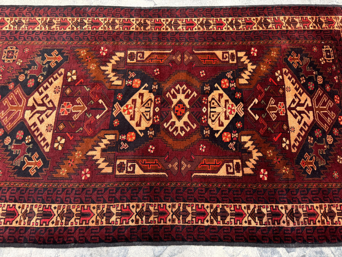 3.9x6.12 Geometric Tribal Rug - Hand-Knotted Afghan Wool Carpet