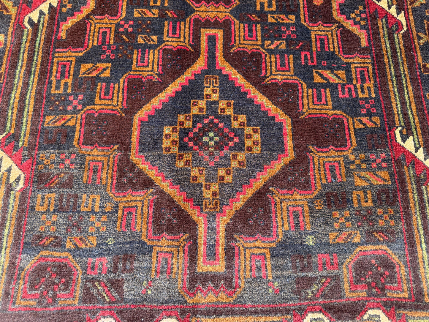 3.8x6.7 Afghan Tribal Woollen Carpet - Handmade Nomadic Rug - Baluchi Vintage Rug for Living room - Bedroom Rug - Dinning Room Rug