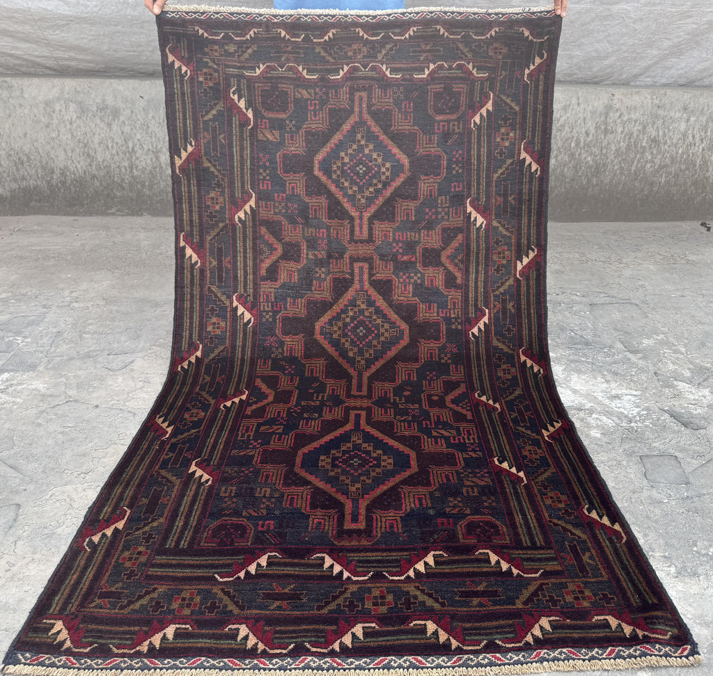 3.8x6.7 Baluchi Tribal Carpet - Handmade Afghan Nomadic Wool Rug
