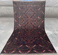 3.8x6.7 Afghan Tribal Woollen Carpet - Handmade Nomadic Rug - Baluchi Vintage Rug for Living room - Bedroom Rug - Dinning Room Rug