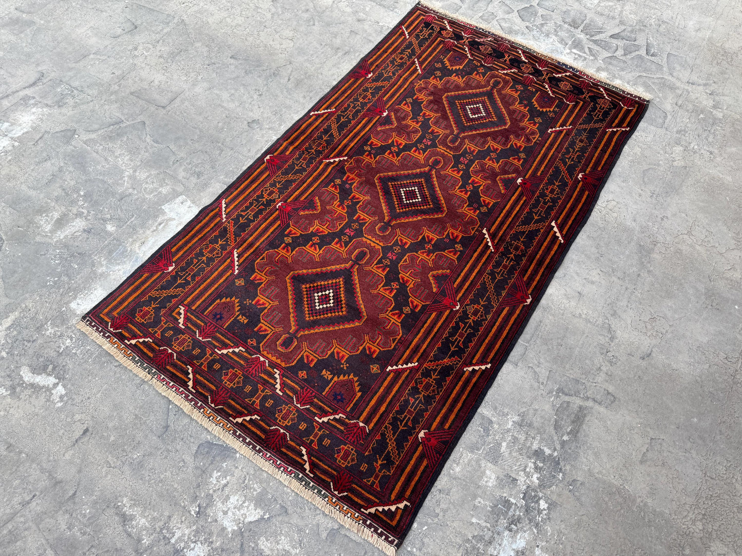 3.8x6.6 Turkmen Beige Tribal Carpet – Handmade Afghan Geometric Design – Oriental Area Carpet for Boho Living Room Decor - Boho Gift Carpet