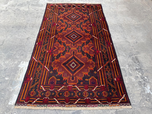 3.8x6.6 Turkmen Beige Tribal Carpet – Handmade Afghan Geometric Design – Oriental Area Carpet for Boho Living Room Decor - Boho Gift Carpet