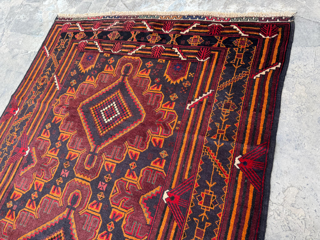 3.8x6.6 Beige Turkmen Tribal Carpet - Handmade Afghan Wool Rug