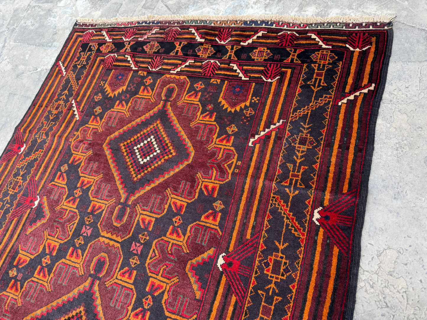 3.8x6.6 Turkmen Beige Tribal Carpet – Handmade Afghan Geometric Design – Oriental Area Carpet for Boho Living Room Decor - Boho Gift Carpet