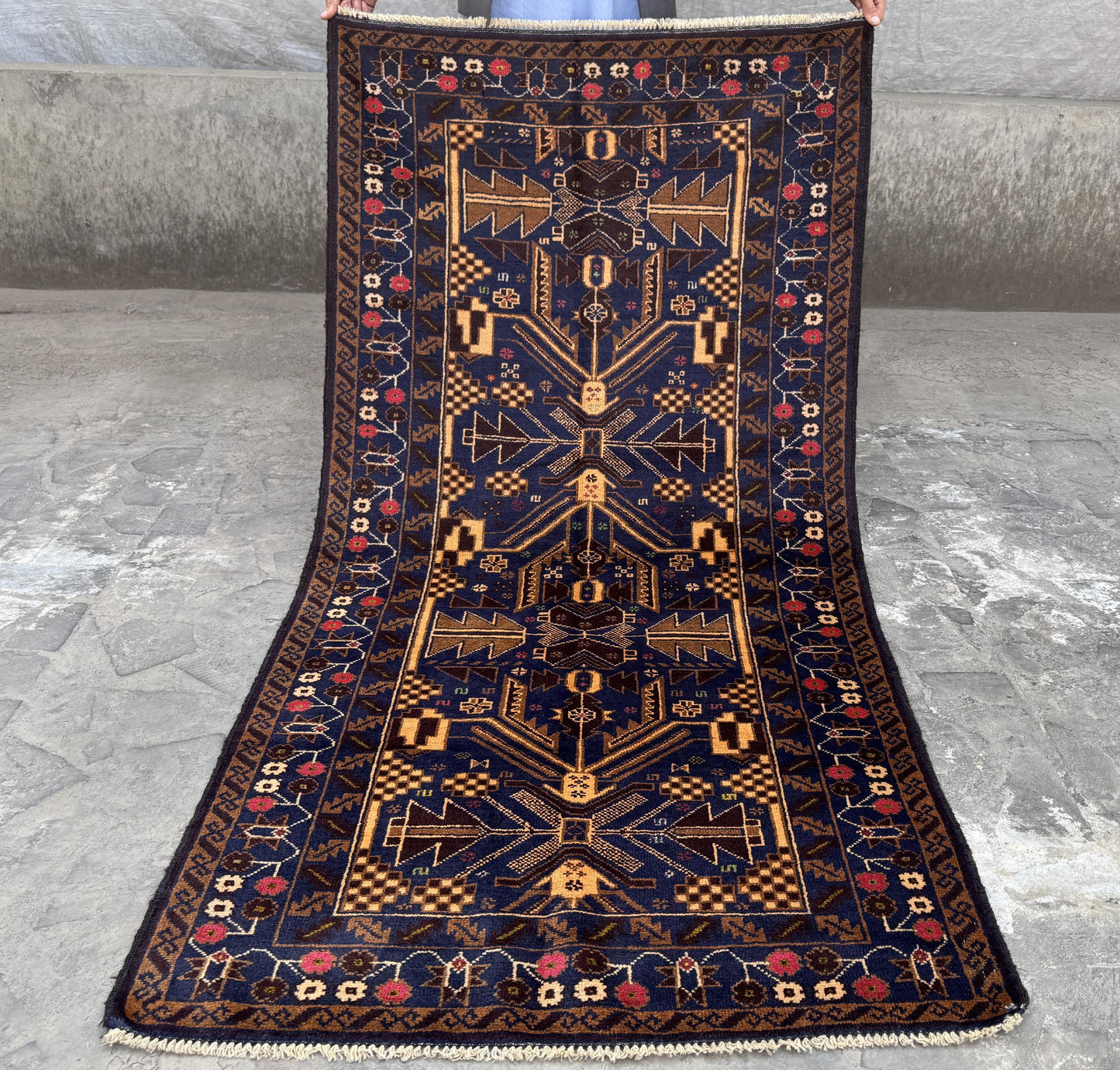 3.2x6.5 Afghan Handmade Beige Carpet – Tribal Turkmen Patterns – Oriental Area Carpet for Modern Living Room Decoration - Boho Gift Carpet