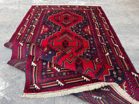 3.8x6.7 Afghan Nomadic Woollen Rug - Baluch Vintage Carpet - Tribal Handmade Rug for Living Room - Bedroom Rug - Gift Rug - Out Door Rug
