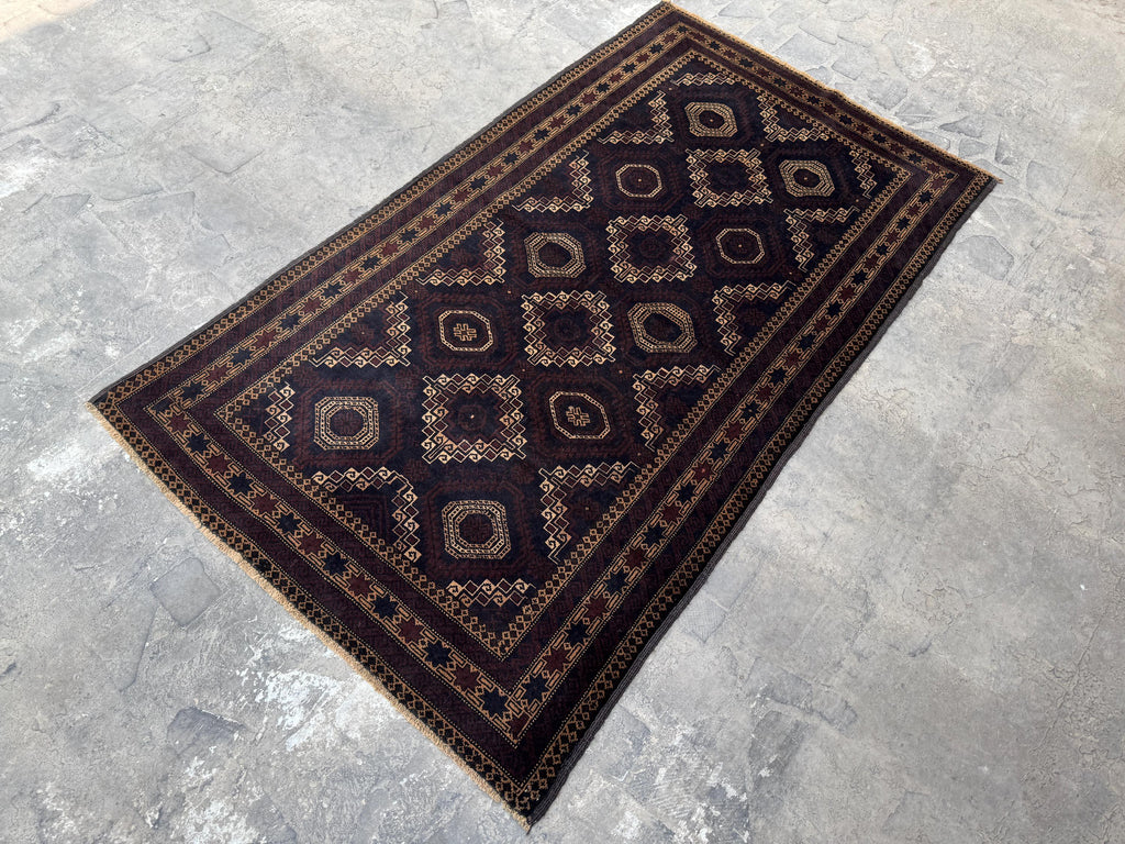 3.10x6.8 Geometric Tribal Rug - Hand-Knotted Afghan Wool Carpet