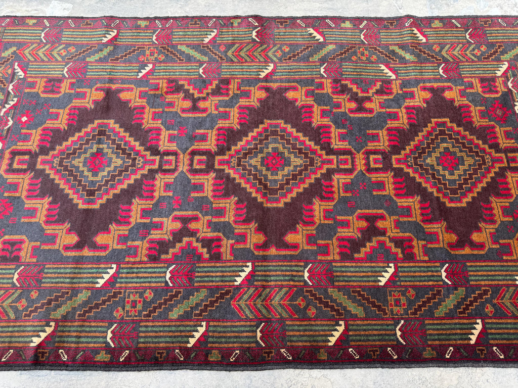 3.11x6.7 Geometric Tribal Rug - Hand-Knotted Afghan Wool Carpet