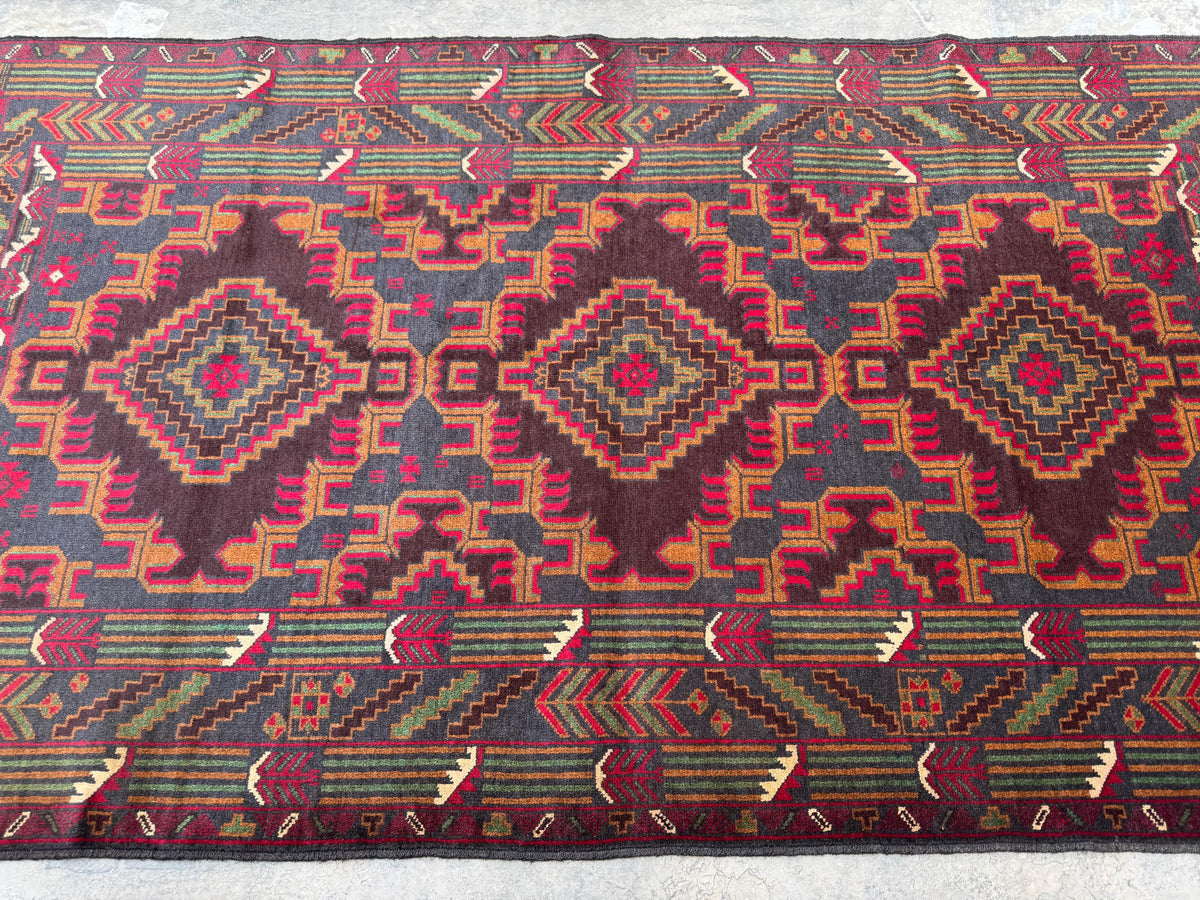 3.11x6.7 Geometric Tribal Rug - Hand-Knotted Afghan Wool Carpet