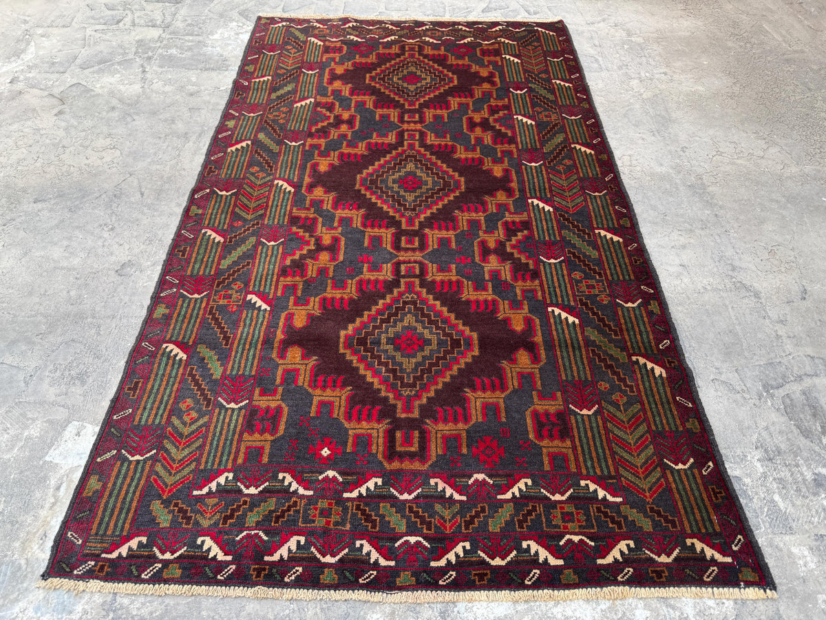 3.11x6.7 Geometric Tribal Rug - Hand-Knotted Afghan Wool Carpet