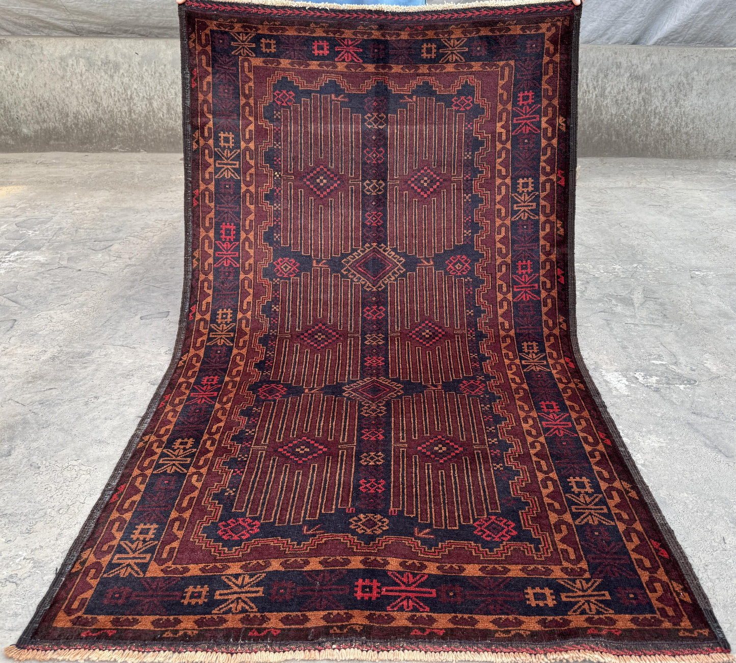 3.11x6.9 Afghan Geometric Carpet - Hand-Knotted Turkmen Carpet - Morrocan Rug For Living Room, Bedroom &amp; Kid's Room Area Rug - Boho Gift Rug