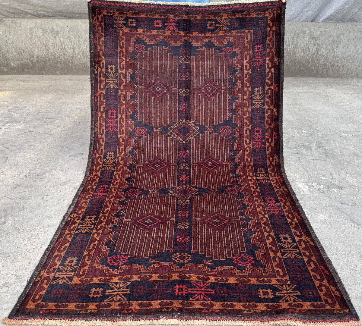 3.11x6.9 Turkmen Geometric Rug - Hand-Knotted Afghan Wool Carpet