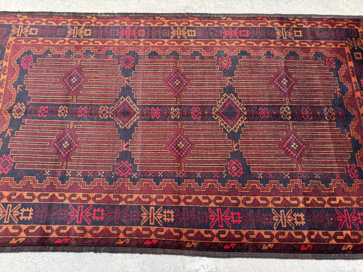 3.11x6.9 Turkmen Geometric Rug - Hand-Knotted Afghan Wool Carpet