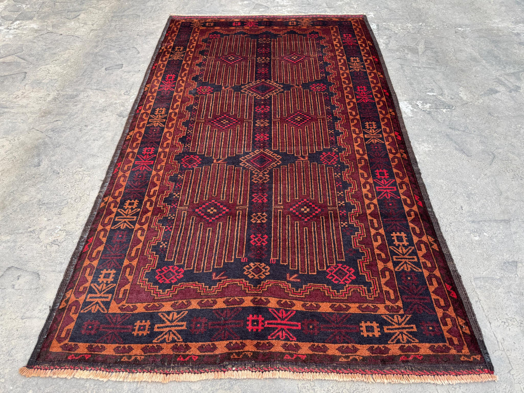 3.11x6.9 Turkmen Geometric Rug - Hand-Knotted Afghan Wool Carpet