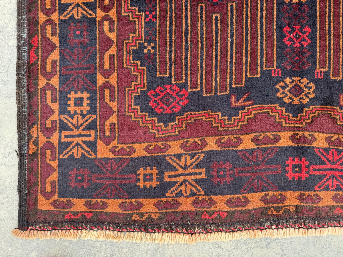 3.11x6.9 Turkmen Geometric Rug - Hand-Knotted Afghan Wool Carpet
