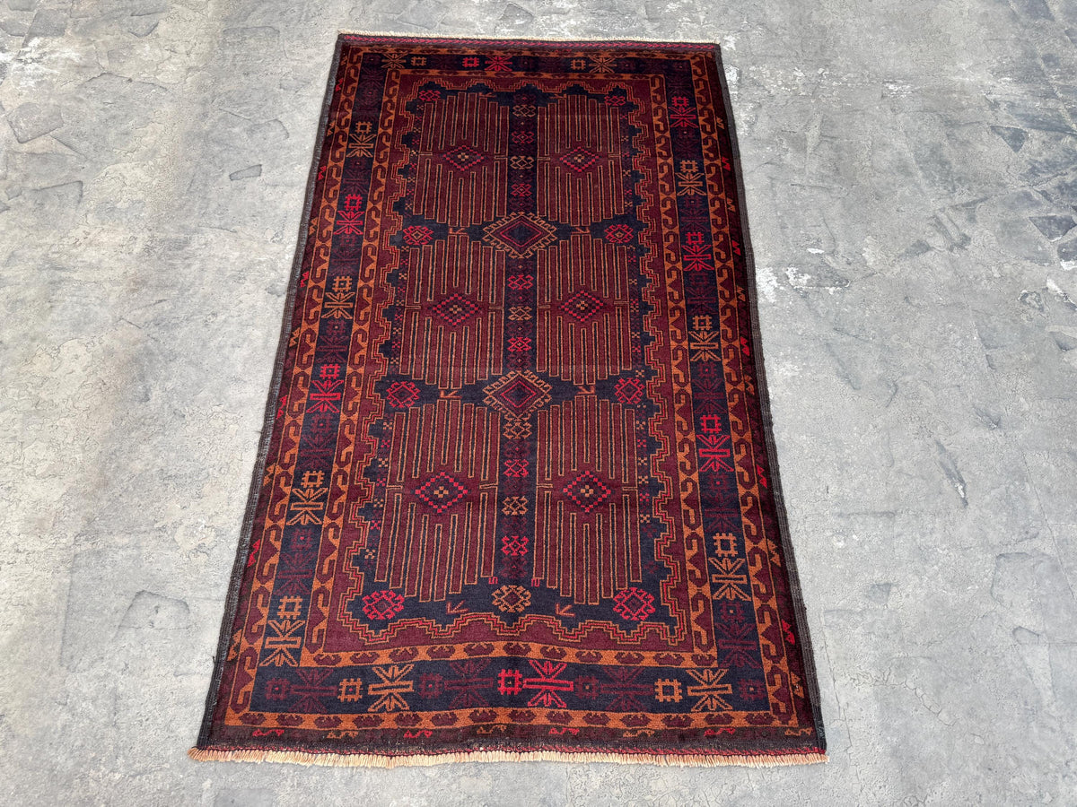 3.11x6.9 Turkmen Geometric Rug - Hand-Knotted Afghan Wool Carpet