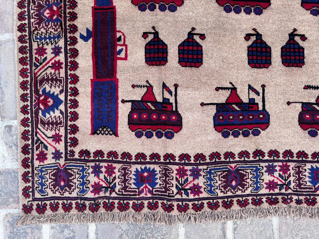 6.3x9.6 Helicopter Pictorial Rug - Handmade Afghan Kids Room Carpet
