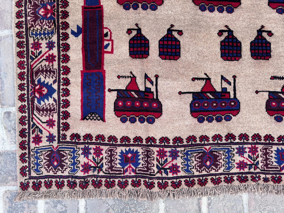 6.3x9.6 Helicopter Pictorial Rug - Handmade Afghan Kids Room Carpet