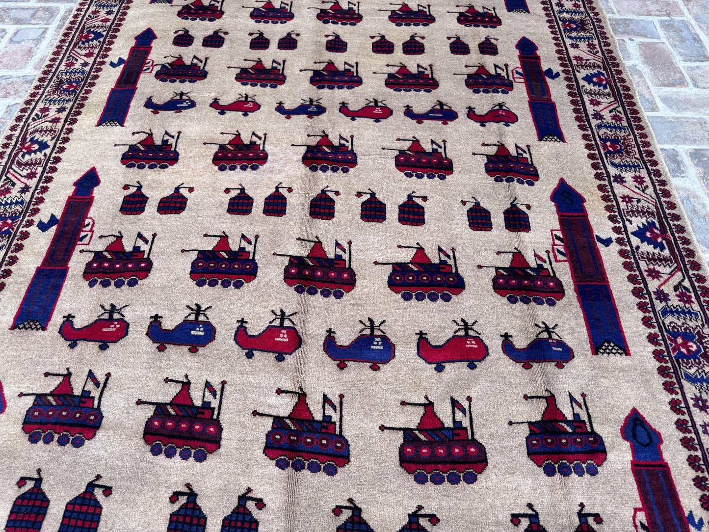 6.3x9.6 Handmade Animated Carpet – Helicopter Design Carpet for Kids Room and Bedroom Decor – Fun Toy Rug, Gift Carpet &amp; Kabul Pictorial Art