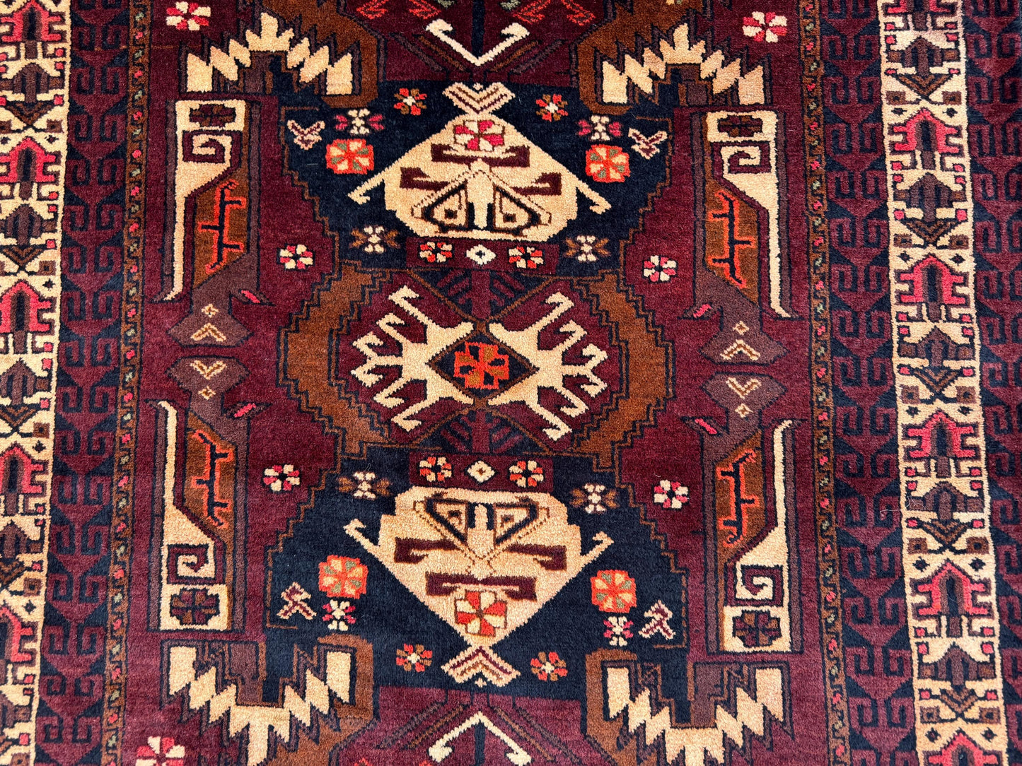 3.9x6.12 Handmade Tribal Area Rug – Geometric Boho Carpet for Living Room &amp; Bedroom – Oriental Floor Decor, Artisan Woven Home Accent