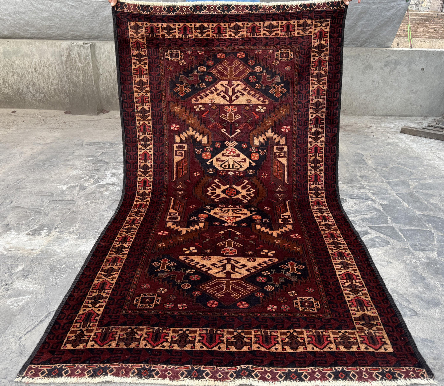 3.9x6.12 Handmade Tribal Area Rug – Geometric Boho Carpet for Living Room &amp; Bedroom – Oriental Floor Decor, Artisan Woven Home Accent