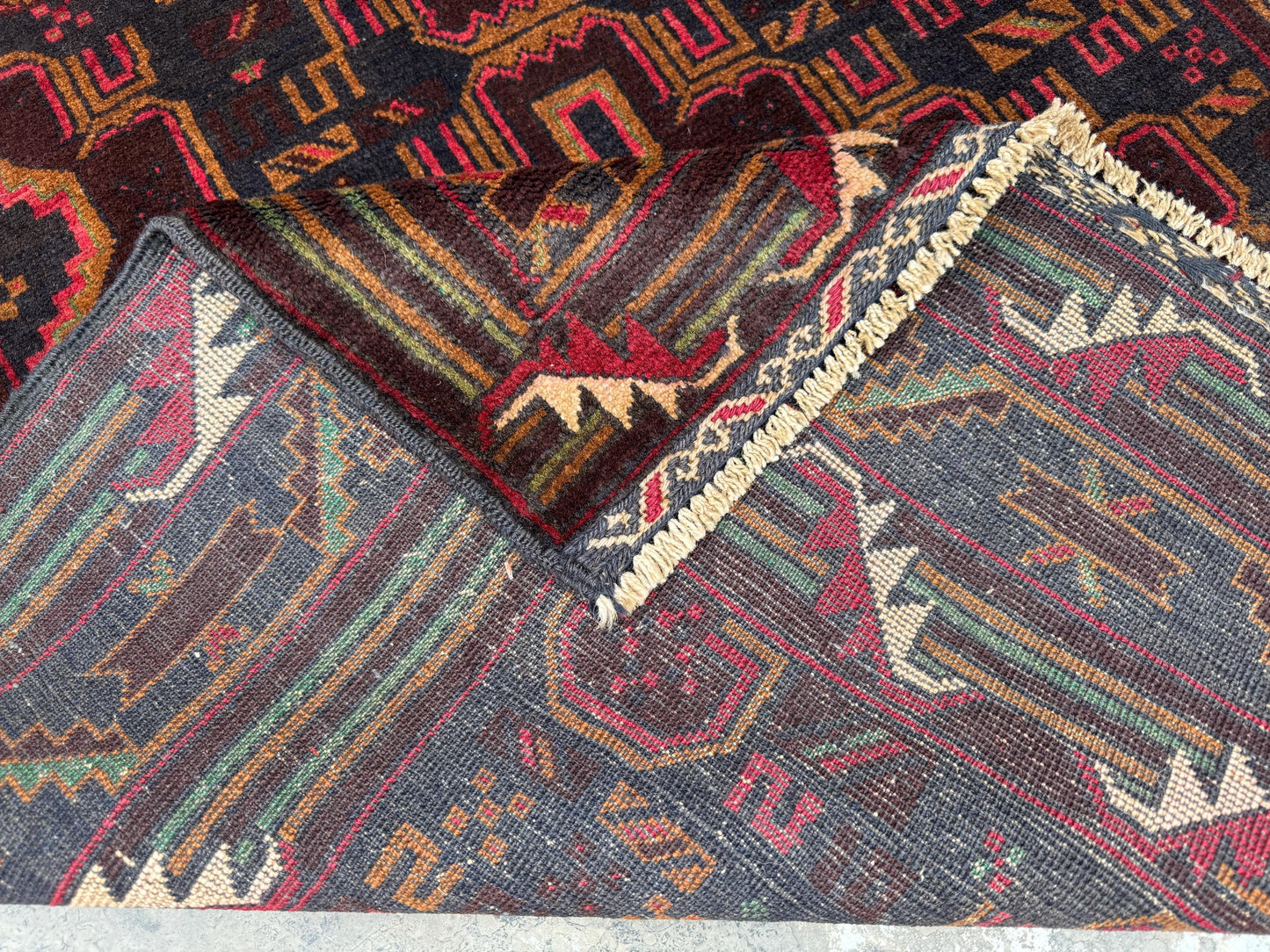 3.8x6.7 Afghan Tribal Woollen Carpet - Handmade Nomadic Rug - Baluchi Vintage Rug for Living room - Bedroom Rug - Dinning Room Rug
