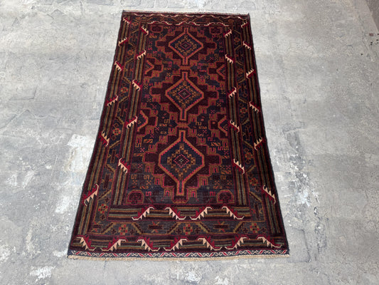 3.8x6.7 Afghan Tribal Woollen Carpet - Handmade Nomadic Rug - Baluchi Vintage Rug for Living room - Bedroom Rug - Dinning Room Rug