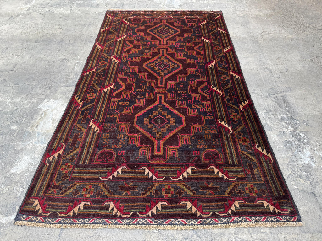 3.8x6.7 Baluchi Tribal Carpet - Handmade Afghan Nomadic Wool Rug