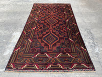 3.8x6.7 Afghan Tribal Woollen Carpet - Handmade Nomadic Rug - Baluchi Vintage Rug for Living room - Bedroom Rug - Dinning Room Rug