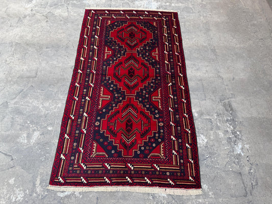 3.8x6.7 Afghan Nomadic Woollen Rug - Baluch Vintage Carpet - Tribal Handmade Rug for Living Room - Bedroom Rug - Gift Rug - Out Door Rug