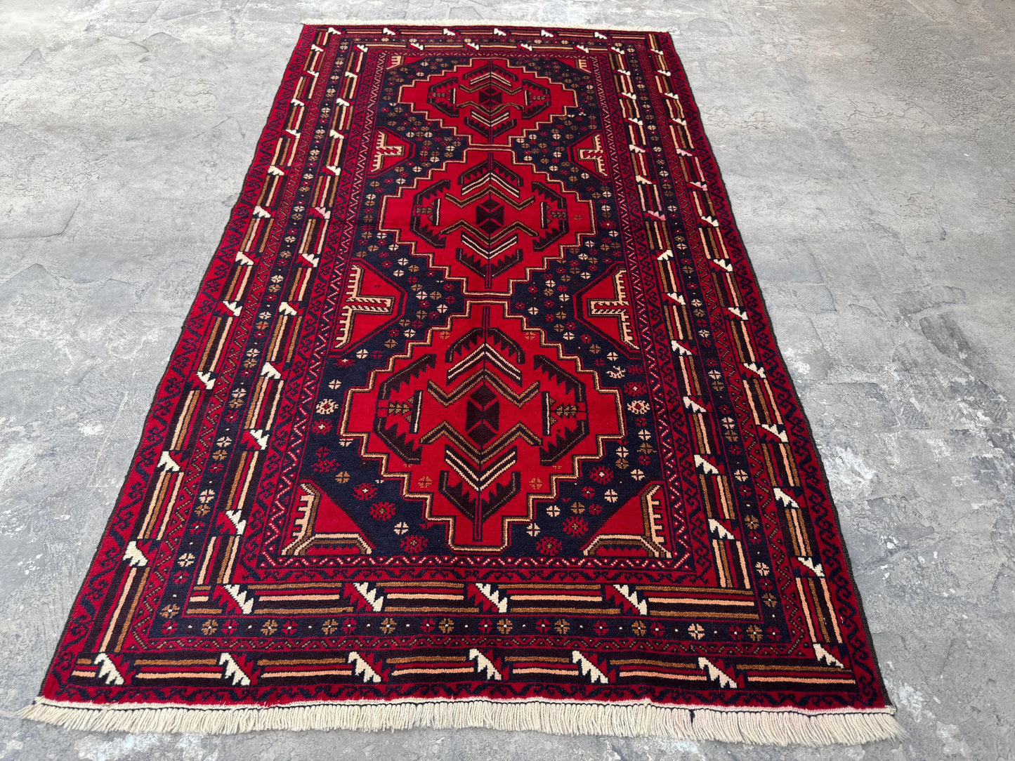 3.8x6.7 Afghan Nomadic Woollen Rug - Baluch Vintage Carpet - Tribal Handmade Rug for Living Room - Bedroom Rug - Gift Rug - Out Door Rug
