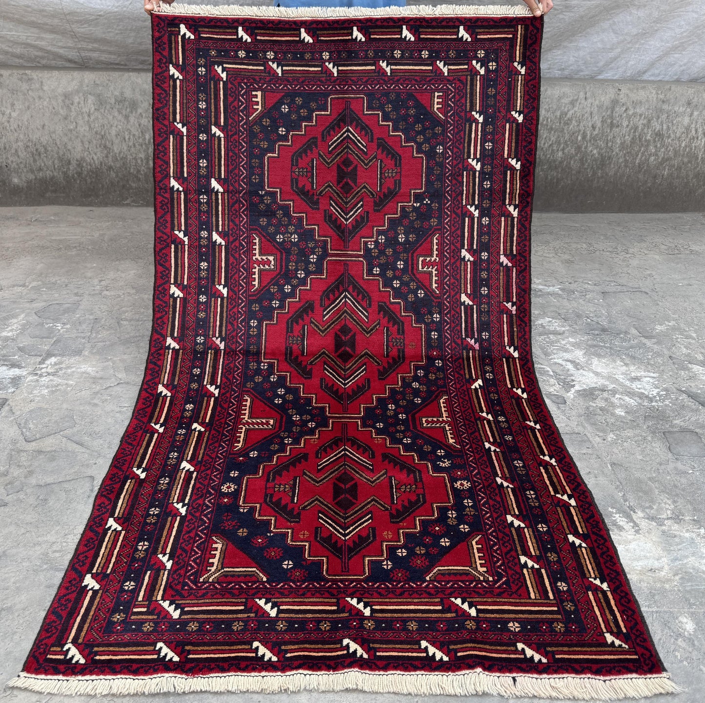 3.8x6.7 Afghan Nomadic Woollen Rug - Baluch Vintage Carpet - Tribal Handmade Rug for Living Room - Bedroom Rug - Gift Rug - Out Door Rug