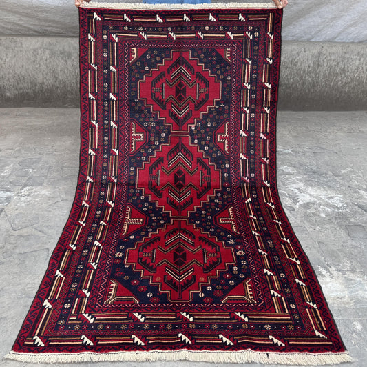 3.8x6.7 Afghan Nomadic Woollen Rug - Baluch Vintage Carpet - Tribal Handmade Rug for Living Room - Bedroom Rug - Gift Rug - Out Door Rug