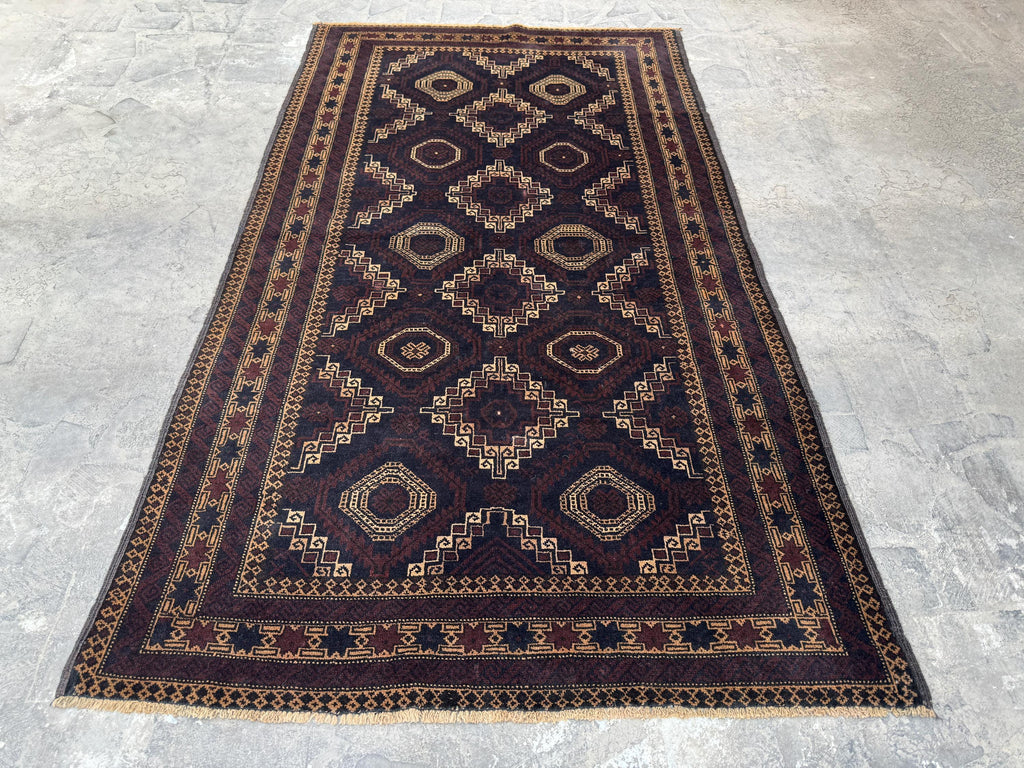 3.10x6.8 Geometric Tribal Rug - Hand-Knotted Afghan Wool Carpet