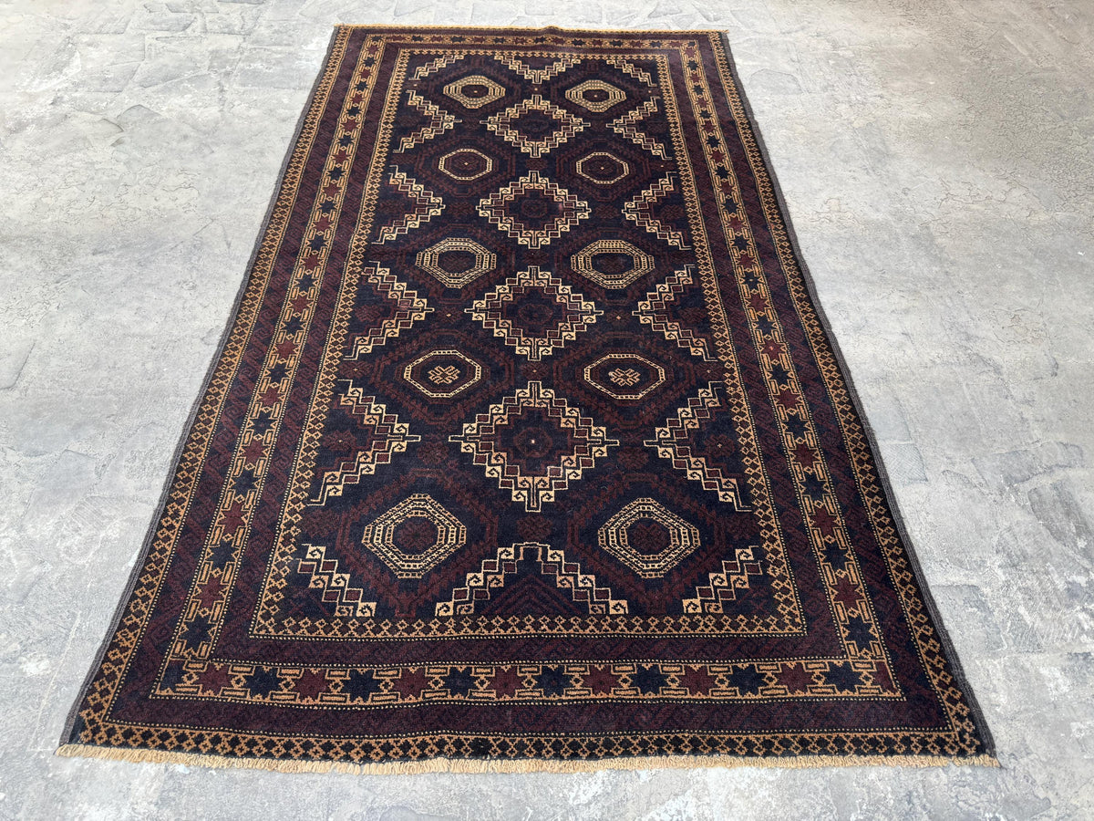 3.10x6.8 Geometric Tribal Rug - Hand-Knotted Afghan Wool Carpet