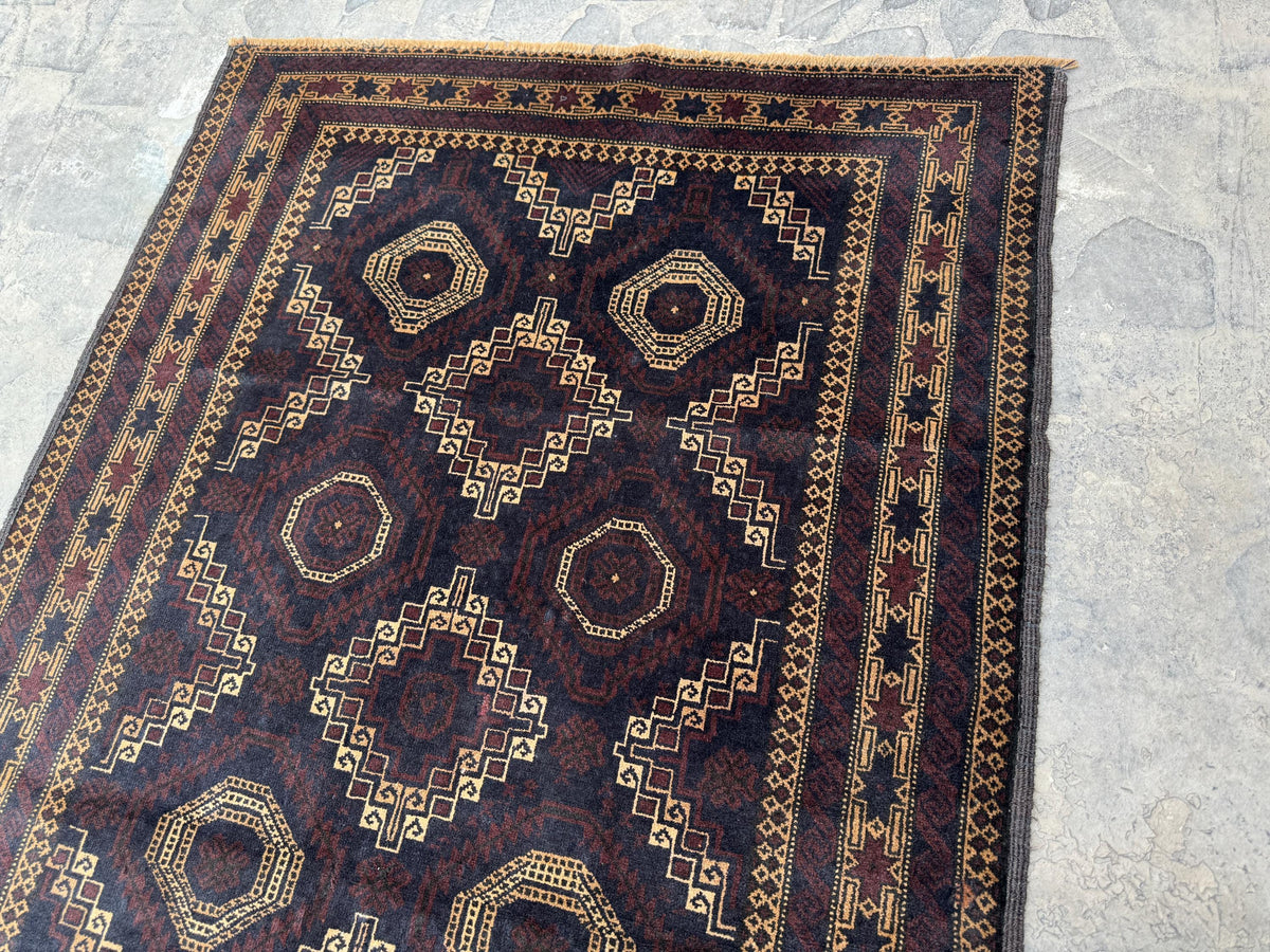 3.10x6.8 Geometric Tribal Rug - Hand-Knotted Afghan Wool Carpet
