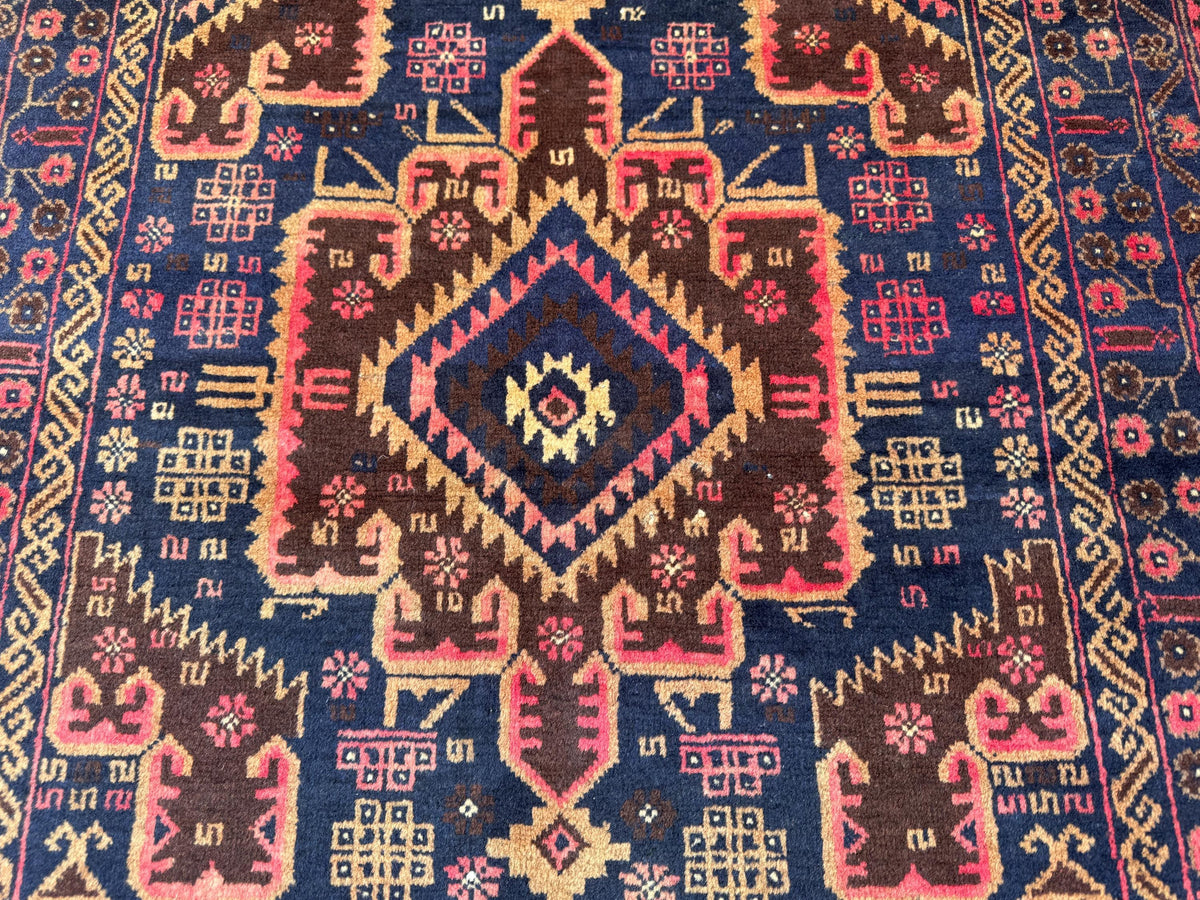 3.12x7.3 Geometric Tribal Rug - Hand-Knotted Afghan Wool Carpet