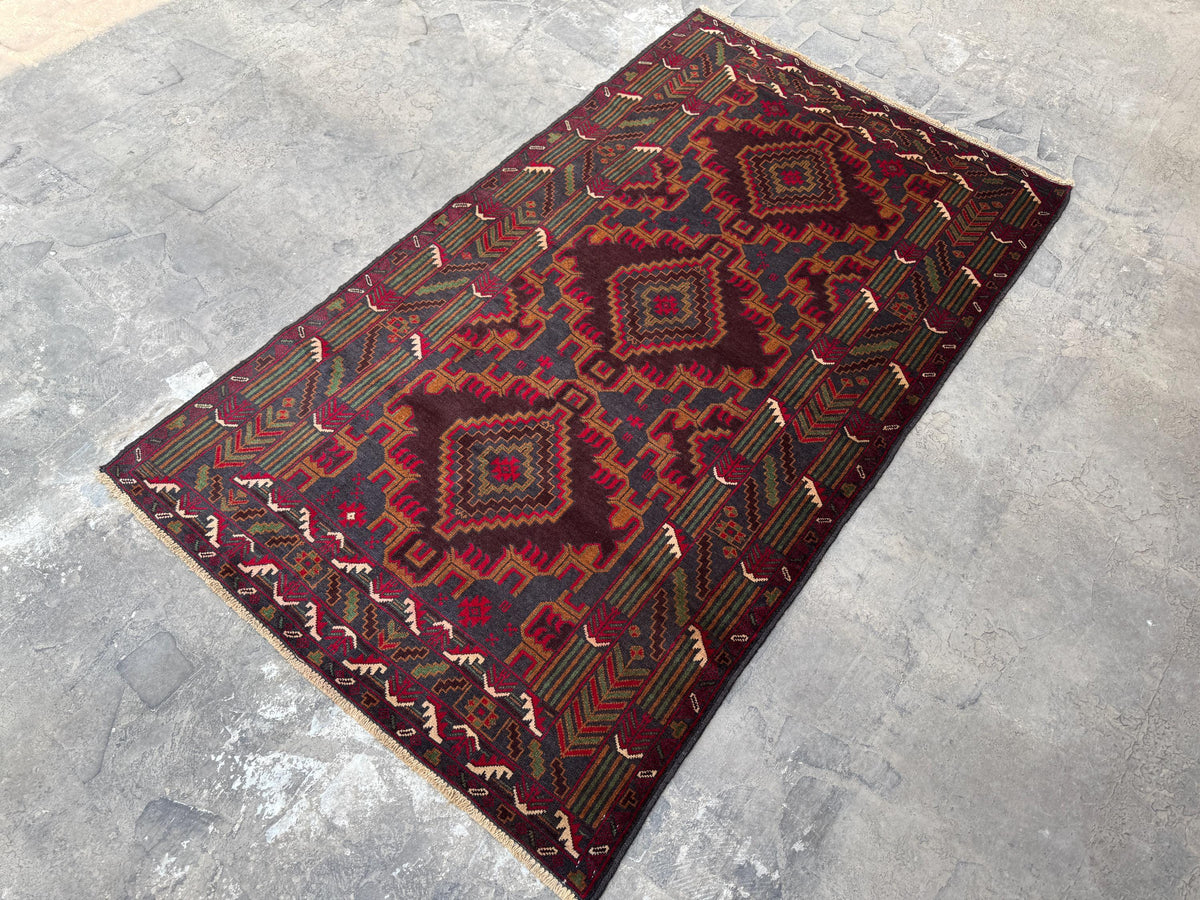 3.11x6.7 Geometric Tribal Rug - Hand-Knotted Afghan Wool Carpet