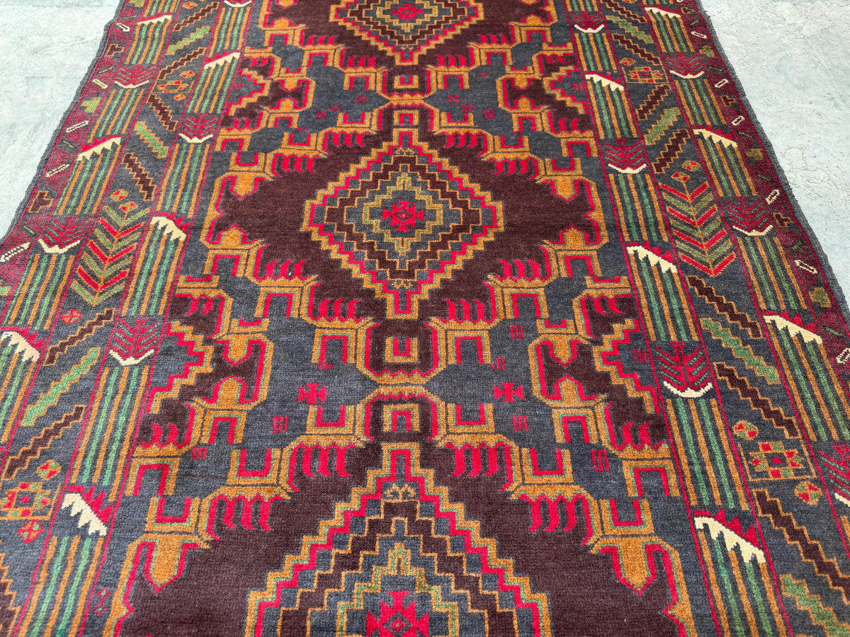 3.11x6.7 Geometric Tribal Rug - Hand-Knotted Afghan Wool Carpet
