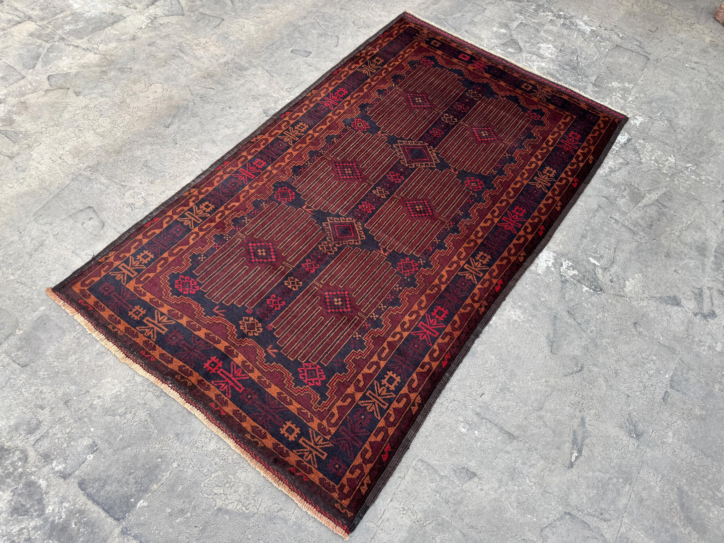 3.11x6.9 Afghan Geometric Carpet - Hand-Knotted Turkmen Carpet - Morrocan Rug For Living Room, Bedroom &amp; Kid's Room Area Rug - Boho Gift Rug