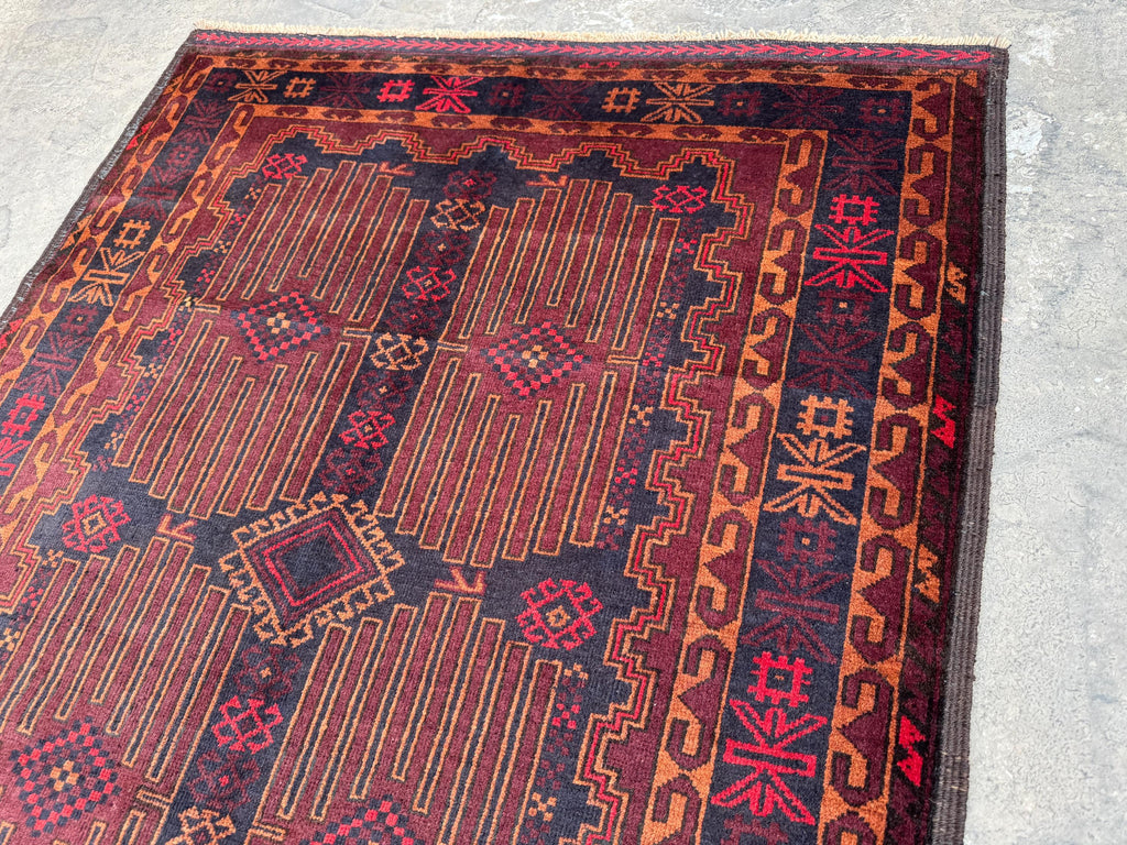 3.11x6.9 Turkmen Geometric Rug - Hand-Knotted Afghan Wool Carpet