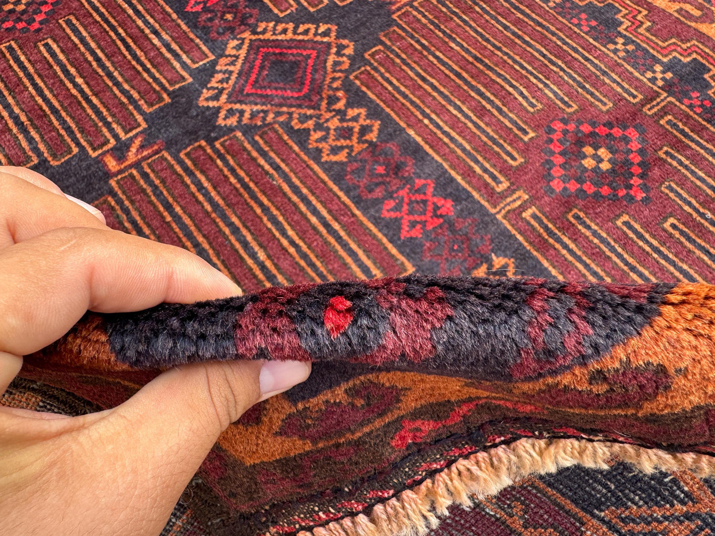 3.11x6.9 Afghan Geometric Carpet - Hand-Knotted Turkmen Carpet - Morrocan Rug For Living Room, Bedroom &amp; Kid's Room Area Rug - Boho Gift Rug