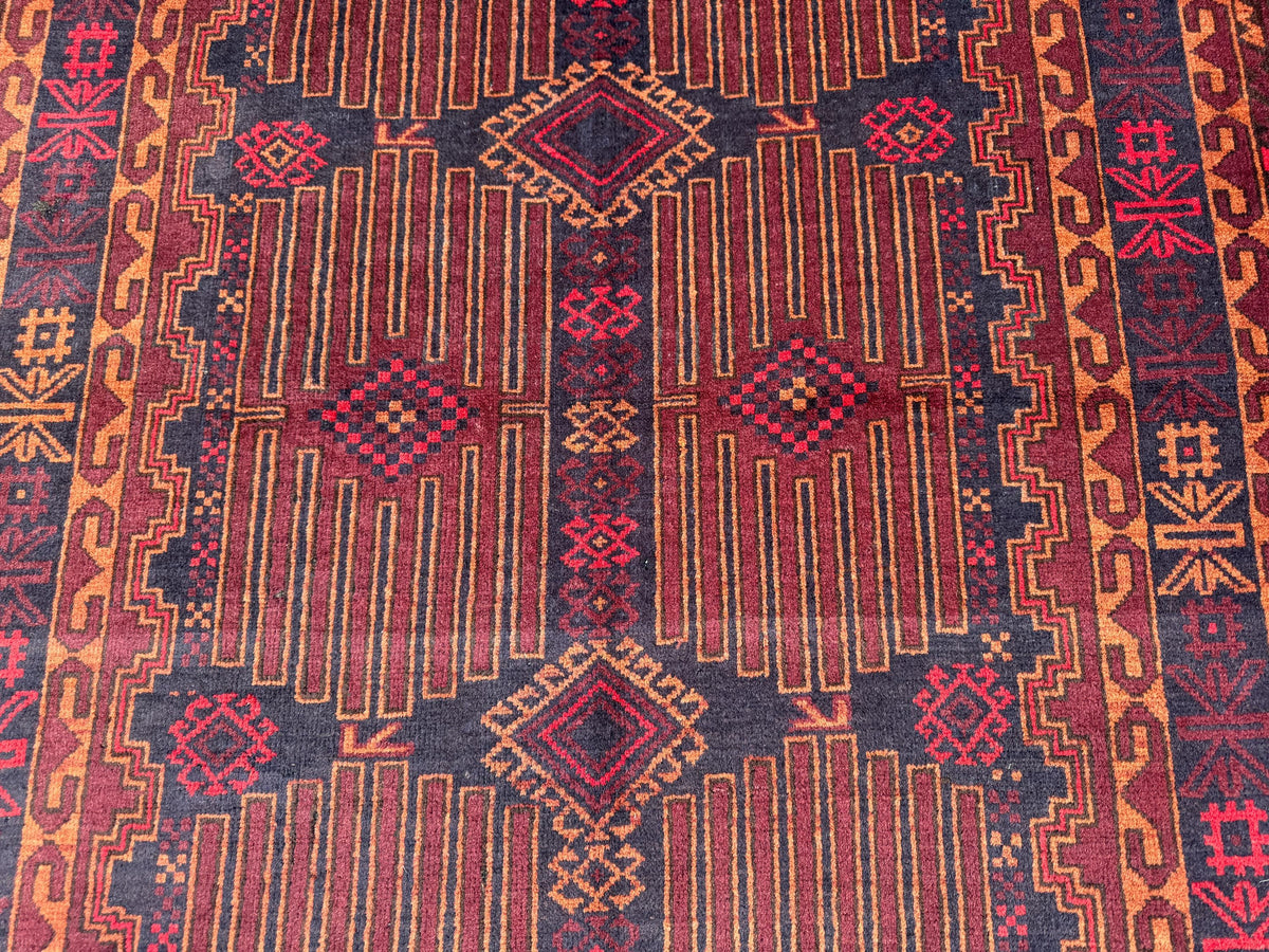 3.11x6.9 Turkmen Geometric Rug - Hand-Knotted Afghan Wool Carpet