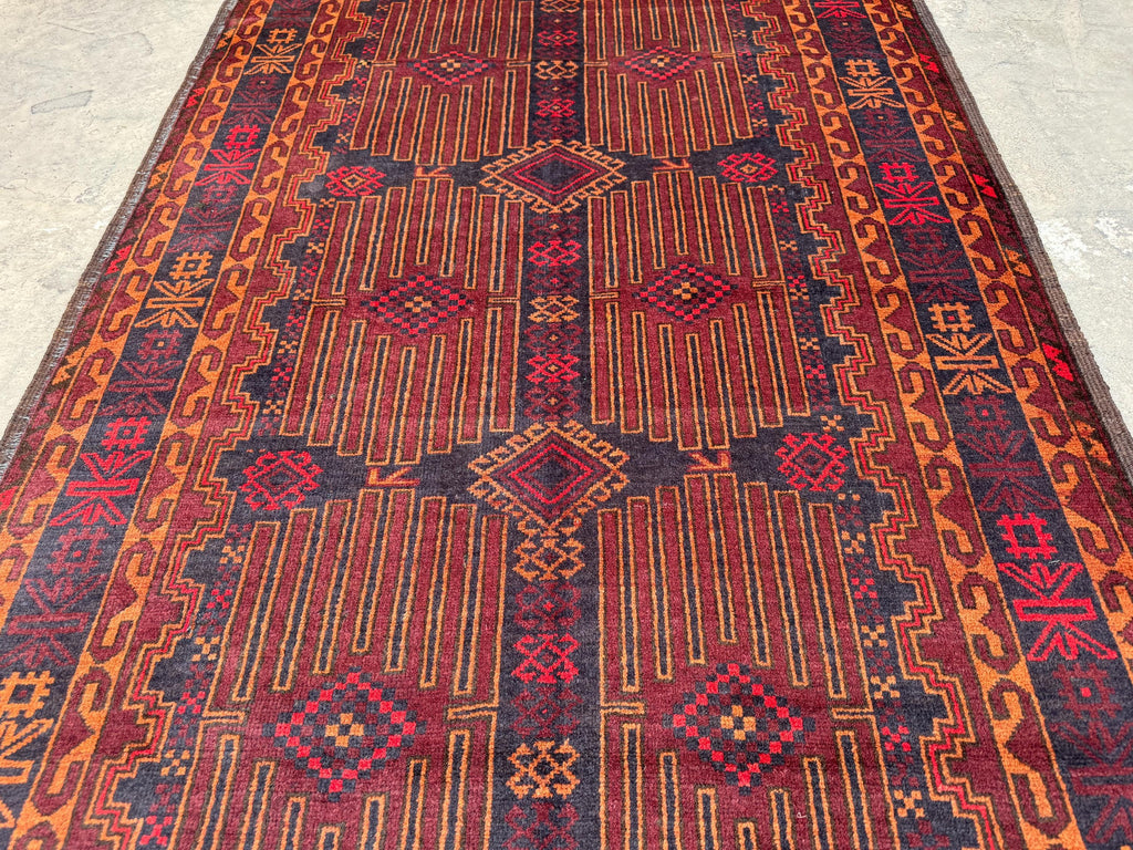3.11x6.9 Turkmen Geometric Rug - Hand-Knotted Afghan Wool Carpet