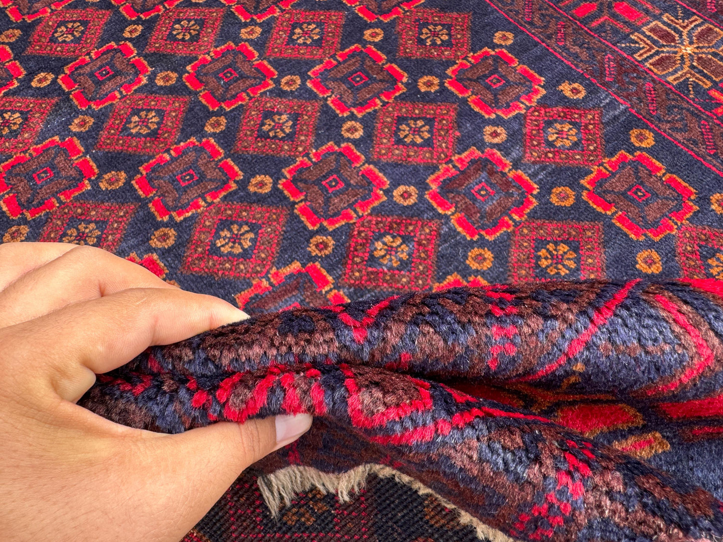 3.6x6.6 Hand-Tufted Geometric Carpet - Hand-Knotted Turkmen Carpet - Morrocan Rug For Living Room, Bedroom, Hallway &amp; Kid's Room Decor